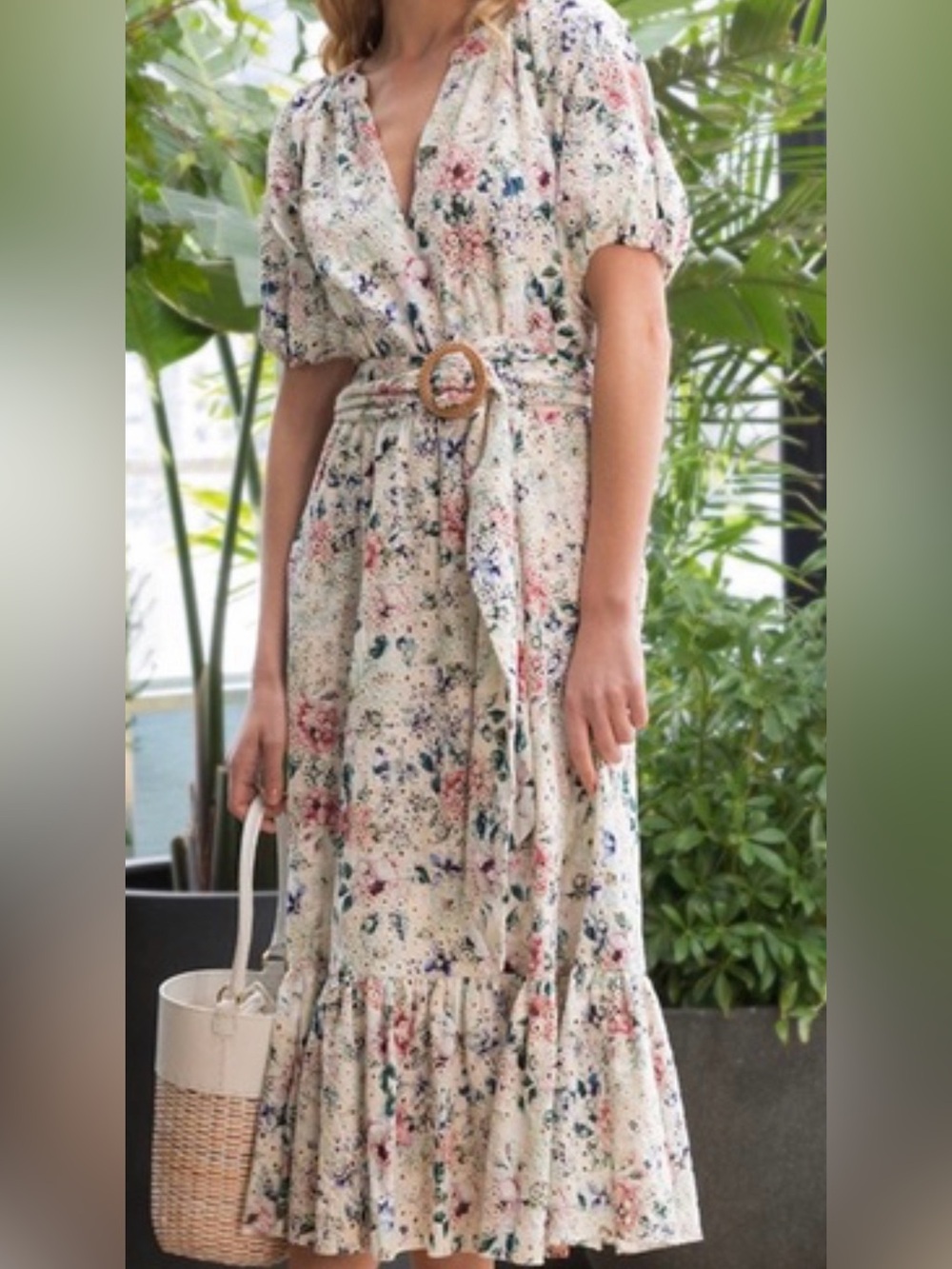 Shoshanna White Eyelet Midi Dress with Pastel Floral Accents